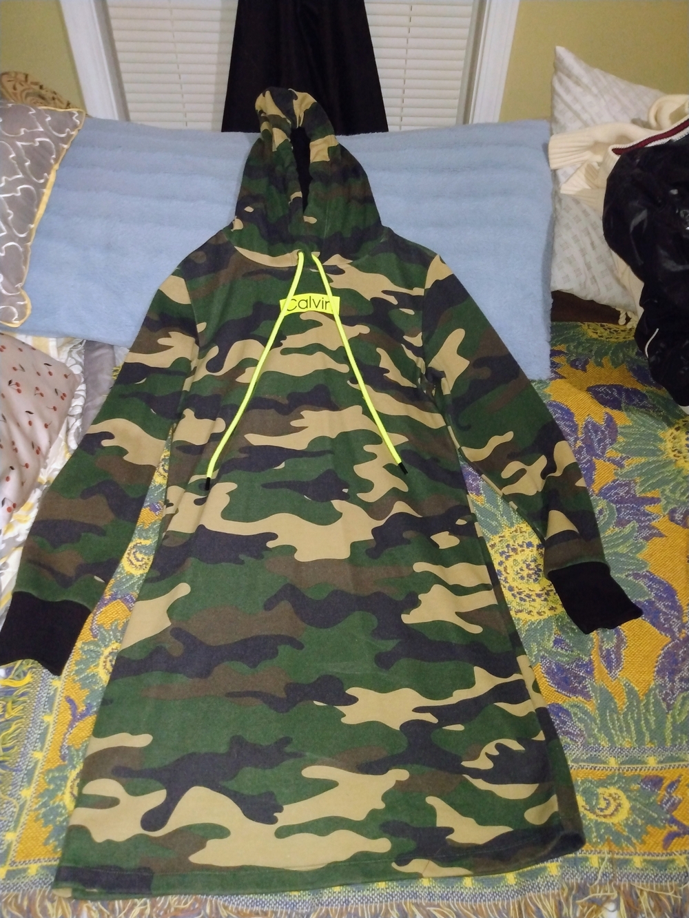 Calvin Klein Camouflage Hooded Dress with Neon Drawstrings